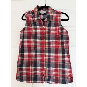 Vintage Cabin Creek Red Tartan Plaid Sleeveless Blouse Size M Preppy